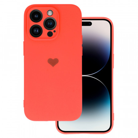 Vennus Silicone Heart Case for Iphone 14 Pro Max design 1 coral