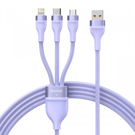 Baseus Cablu Flash Series II 3 in 1 - USB to Type C, Lightning, Micro USB - 66W 6A 1,2 metres (CASS040005) purple
