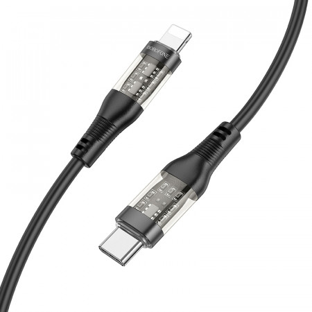Cablu Borofone BU37 transparenta Discovery - Type C to Lightning - PD 20W 1,2 metres Negru