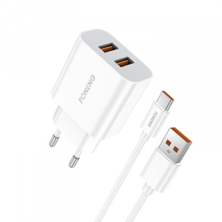 Foneng Wall charger EU45 - 2xUSB - 12W 2,4A with USB to Type C cable white