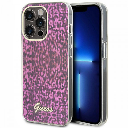 Husa Originala GUESS IML Faceted Mirror Disco Iridescent hardCarcasa GUHCP15SHDECMP pentru Iphone 15 Roz