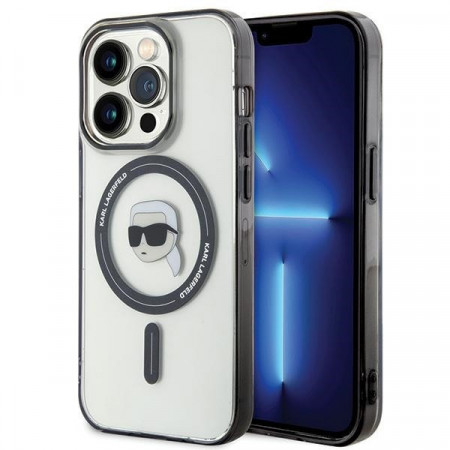 Husa Originala Pouch KARL LAGERFELD hardCarcasa IML Karl`s Head Magsafe KLHMP15XHKHNOTK pentru Iphone 15 Pro Max transparenta