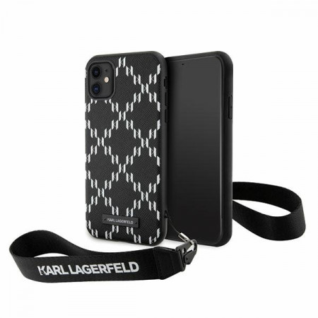 Husa Originala Pouch KARL LAGERFELD Saffiano Monogram Losange KLHCN61SAKLMBSK pentru Iphone 11/ Xr Negru