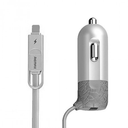 REMAX Incarcator auto RCC-103 Finchy - USB - 3,4A cu Lightning + MicroUSB cablu silver