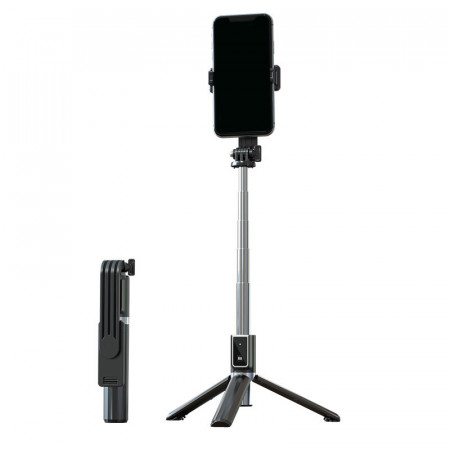 Selfie Stick MINI - with detachable Albastrutooth remote control and tripod - P40S Negru