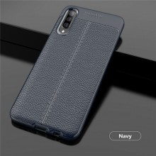 Husa Samsung Galaxy A70 | A70s Bleumarin din TPU cu Design de Tip Piele