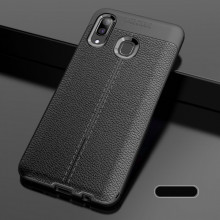 Husa Huawei Y6 | Y6 PRO (2019) - Husa Neagra din TPU cu Design de Tip Piele
