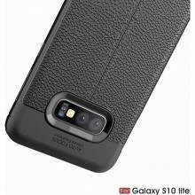 Husa Samsung Galaxy S10e - Husa Neagra din TPU cu Design de Tip Piele