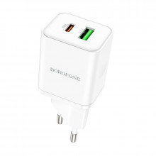 Incarcator Priza Borofone BN7 - USB + Type C - QC 3.0 PD 20W white