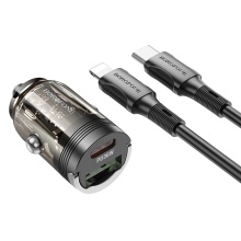 Borofone Car charger BZ29A Talented - USB + Type C - QC 3.0 PD 36W 3A with Type C to Lightning transparent-black