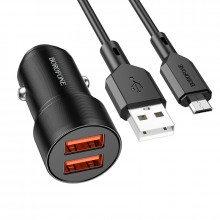 Borofone Incarcator Auto BZ19 Wisdom - 2xUSB - 12W with USB to Micro USB Cablu black