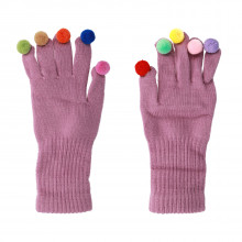 Gloves for touch screens with pom poms PURPLE
