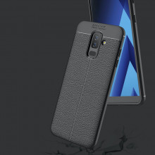 Husa Samsung A6 PLUS (2018) - Husa Neagra din TPU cu Design de Tip Piele