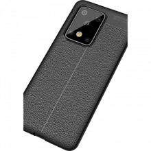 Husa Samsung Galaxy S20 PLUS Neagra din TPU cu Design de Tip Piele