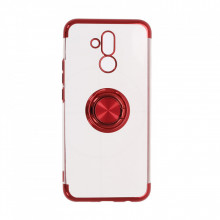 Husa Huawei MATE 20 LITE Silicon Transparenta cu Inel Rotativ si Margini Rosii