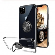 Husa iPhone 11 Pro din Silicon transparenta cu Inel Rotativ si Margini Negre