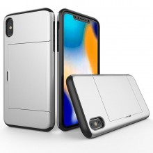 Husa iPhone X sau XS Argintie Antisoc Cu Buzunar Pentru Card