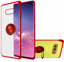 Husa Samsung S10e Silicon transparenta cu Inel Rotativ si Margini Rosii