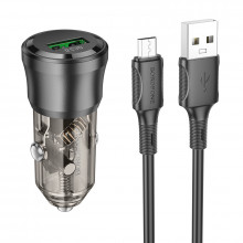 Incarcator Auto Borofone BZ23 Noble - USB - QC 3.0 PD 18W with USB to Micro USB black