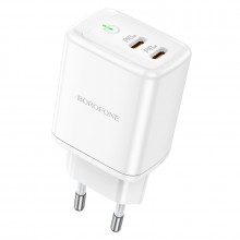 Incarcator Priza Borofone BN9 Reacher - 2xType C - QC 3.0 PD 35W white