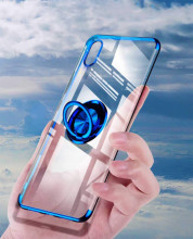 Husa Huawei Y6 (2019) - Silicon Transparenta cu Inel Rotativ si Margini Albastre