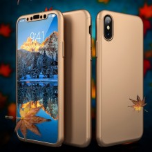 Husa iPhone XS Auriu 360° Matte Premium Ultra Slim Cu Folie De Sticla