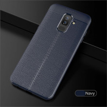 Husa Samsung A6 PLUS (2018) - Husa Bleumarin din TPU cu Design de Tip Piele
