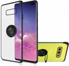 Husa Samsung S10e Silicon transparenta cu Inel Rotativ si Margini Negre