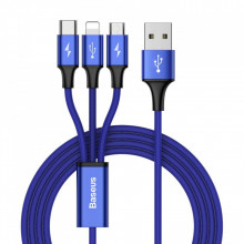 Cablu pentru incarcare pentru toate tipurile de dispozitive, Baseus Rapid USB, cu mufe Micro-USB, USB-C, Lightning, 3A, 1,2M, albastru PMCAMLT-SU13