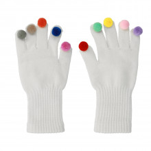 Gloves for touch screens with pom poms WHITE