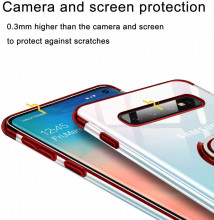 Husa Samsung S10e Silicon Transparenta cu Inel Rotativ cu Contur si Margini Rosii