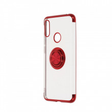 Husa Huawei Y6 (2019) - Silicon Transparenta cu Inel Rotativ si Margini Rosii