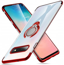 Husa Samsung S10e Silicon Transparenta cu Inel Rotativ cu Contur si Margini Rosii