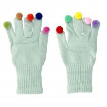 Gloves for touch screens with pom poms LIGHT BLUE