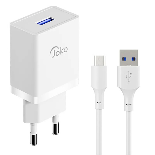 Зарядное устройство для дома KONFULON JK77 2.4A с кабелем micro USB, белое, 1м