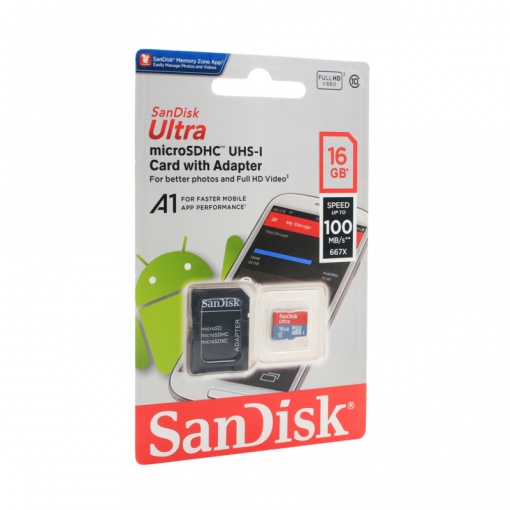 Карта памяти SanDisk SDHC 16 ГБ Ultra Micro 100 МБ/с Class 10 с адаптером CN