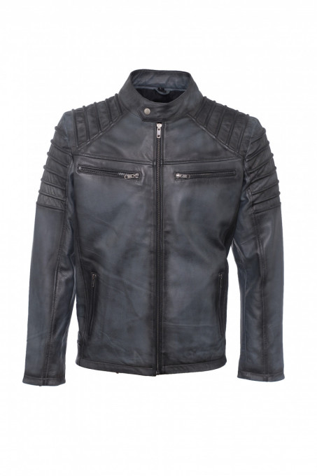 Мужская кожаная куртка Moto Gray 1435