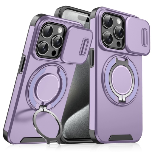 Чехол-подставка CamShield Ring для iPhone 15 Pro 6.1, фиолетовый