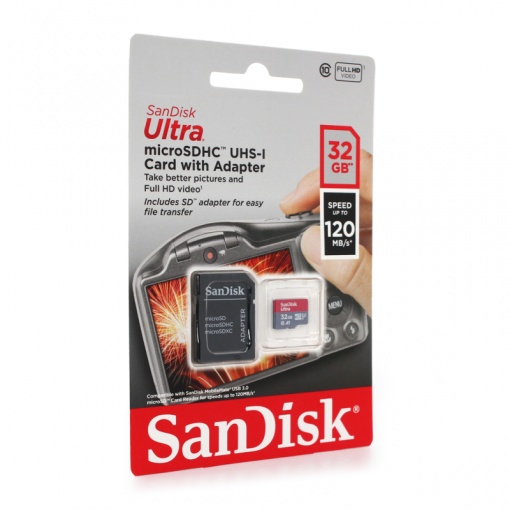 Mem. Kartica SanDisk SDHC 32GB Ultra Mic.120MB/s A1Class10 UHS-I +Adap.