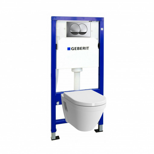 WC SET - Geberit ugradni vodokotlić sa zidnim nosačem+Geberit hrom taster+Vitra S50 konz. wc šolja+wc soft close daska
