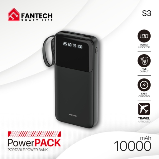 Портативный внешний аккумулятор Fantech S3 10000 мАч, 10 Вт, черный