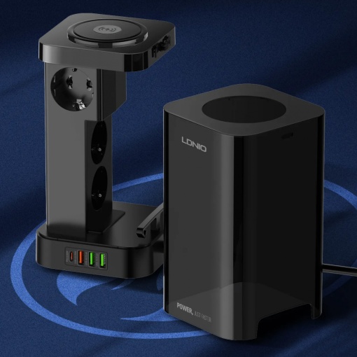 Produzni kabl LDNIO SEW4485 2500W EU 4 uticnice + 3xUSB QC PD 30W, Wireless 15W, PPS, Tajmer 2m crni