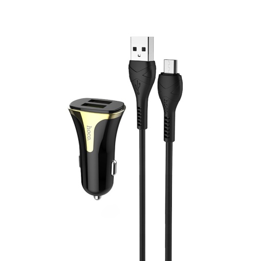 Автомобильное зарядное устройство HOCO Z31 QC3.0 2xUSB с кабелем micro USB, черное