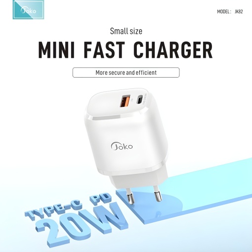 Зарядное устройство для дома KONFULON JK82 + PX15 PD 20 Вт, QC 18 Вт, с кабелем USB - Type C, белое