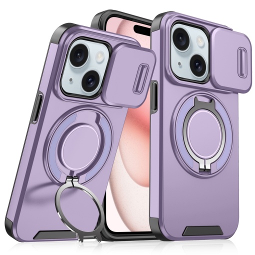Чехол-подставка CamShield Ring для iPhone 15 6.1, фиолетовый