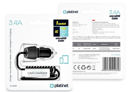 Автомобильное зарядное устройство Platinet PLCRSM micro usb