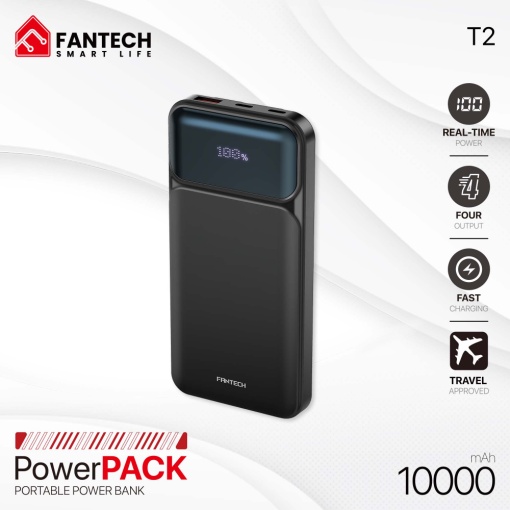 Портативный внешний аккумулятор Fantech T2 10000 мАч QC, PD, 22,5 Вт, черный