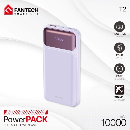 Портативный внешний аккумулятор Fantech T2 10000 мАч QC, PD, 22,5 Вт, фиолетовый