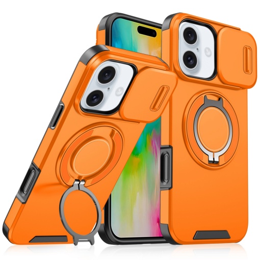 Чехол CamShield Ring с подставкой для iPhone 16 6.1 оранжевый