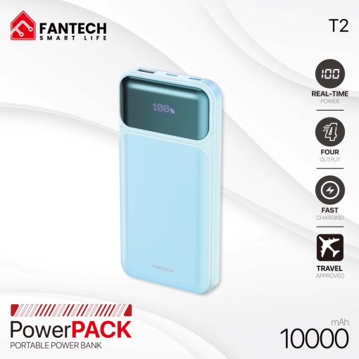 Портативный внешний аккумулятор Fantech T2 10000 мАч QC, PD, 22,5 Вт, синий